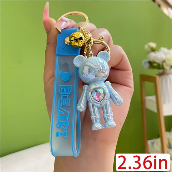 Cute Acrylic Bear Keychain Keyring With Wrist Lanyard Bag Car Keys Accessorie Keychain Wristlet
