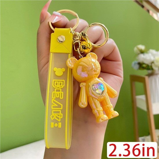 Cute Acrylic Bear Keychain Keyring With Wrist Lanyard Bag Car Keys Accessorie Keychain Wristlet