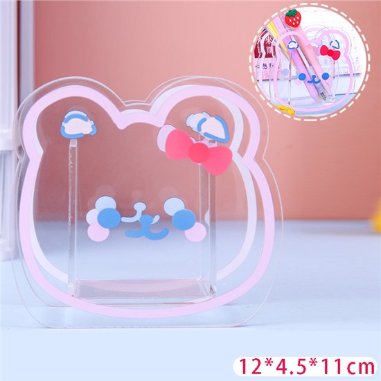 Bear Cartoon Transparent Acrylic Pencil Holder Desk Storage Pot