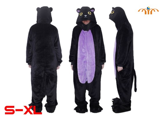 Unisex Adult Black Leopard Kigurumi Onesie Cosplay Animal Jumpsuit Costume