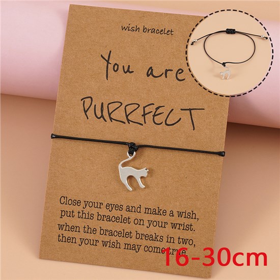 Cute Cat Adjustable Wrap Strand Rope Bracelet With Wish Card 