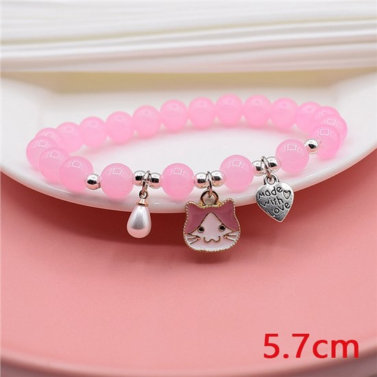 Cute Cat Pink Bead Bracelet Stretch Bracelets Jewelry