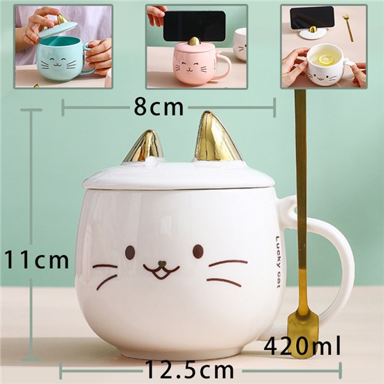 Cute Cat White Coffee Mug Ceramic Cup 