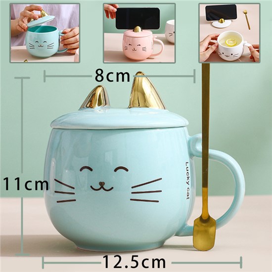 Cute Cat Blue Coffee Mug Ceramic Cup 