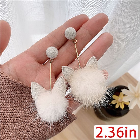 Cute Cat Pom Pom Tassel Drop Dangle Earrings