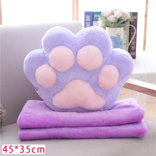 Purple Cat Paw Cartoon Blanket Pillow Soft Warm Air Conditioning Blanket Bed Sofa Office