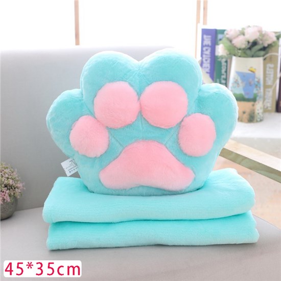 Blue Cat Paw Cartoon Blanket Pillow Soft Warm Air Conditioning Blanket Bed Sofa Office