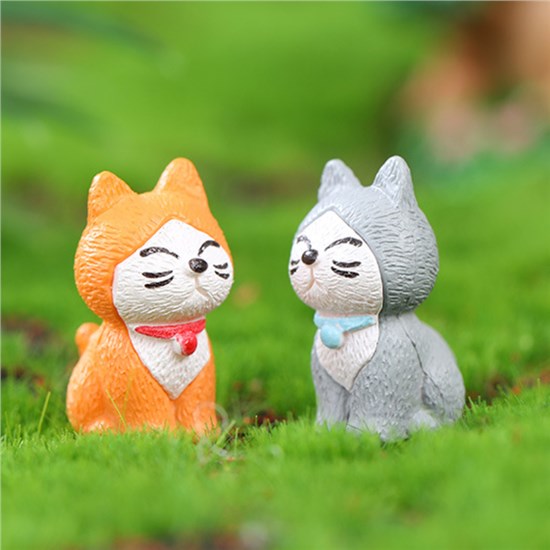 Cute Cat Resin Figurines Animals Decorative Statue Garden Miniature Moss Landscape Cartoon Crafts
