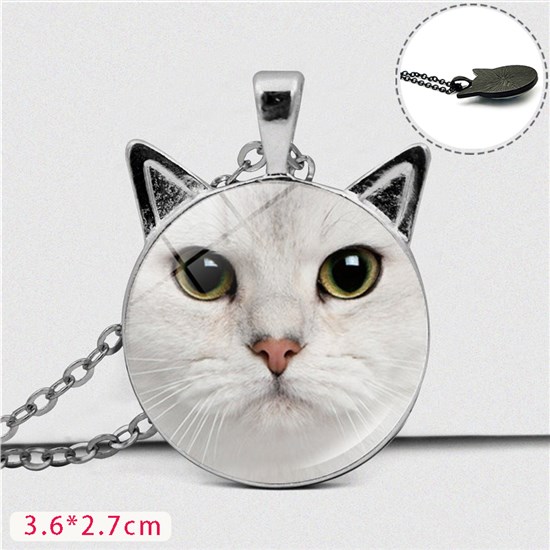 White Cat Time Gem Necklace