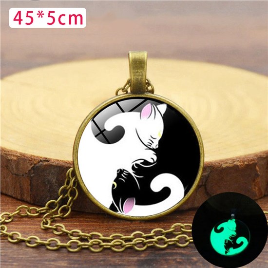 Yinyang Cat Pendant Luminous Necklace Stained Glass Necklace 