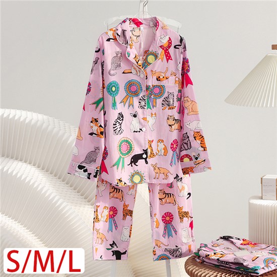 Women's Cats Long Sleeve Button-Down Pajamas PJ Set
