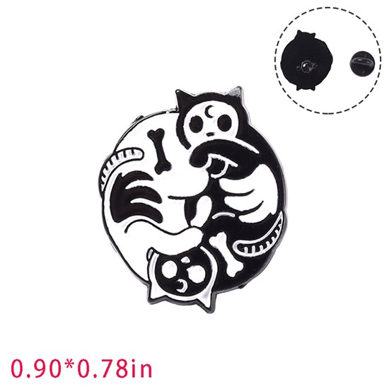Punk Animal Skeleton Cat Enamel Pin Brooch