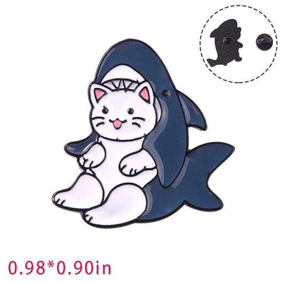 Cartoon Animal Cat Shark Funny Enamel Pin Brooch