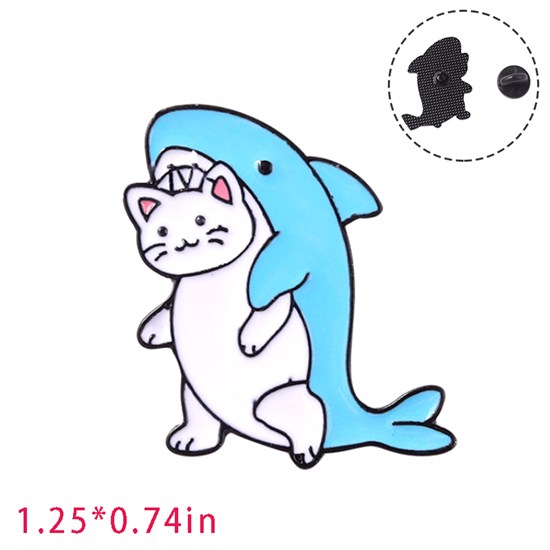 Cartoon Animal Cat Shark Funny Enamel Pin Brooch