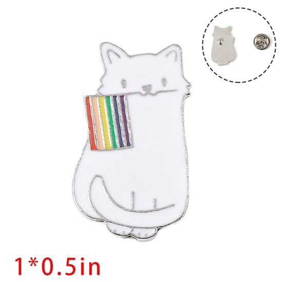 Rainbow Flag Cat Enamel Brooch Animals Pins Badge