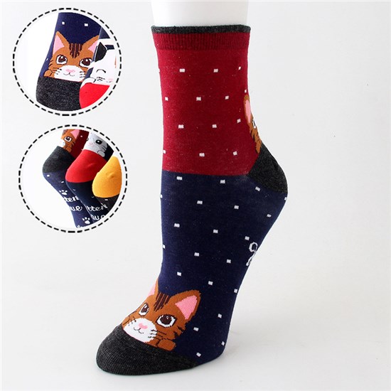 Womens Cat Stripe Socks Cute Animal Cotton Ankle Sock Funny Colorful Novelty Sox Women Gift