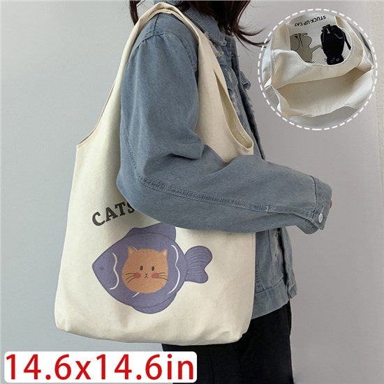 Cute Cartoon Cat Canvas Shopping Bag Tote Bag Shoulder Bag