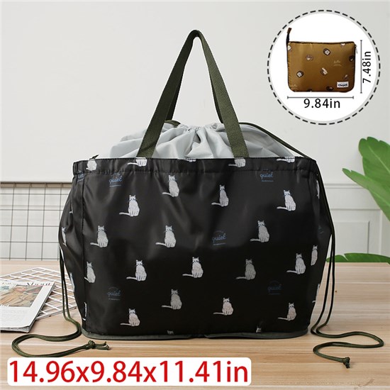 Cute Cat Pattern Foldable Drawstring Shoulder Bag