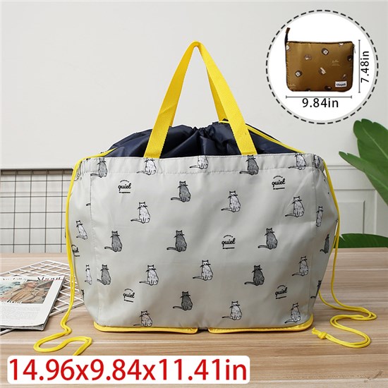 Cute Cat Pattern Foldable Drawstring Shoulder Bag