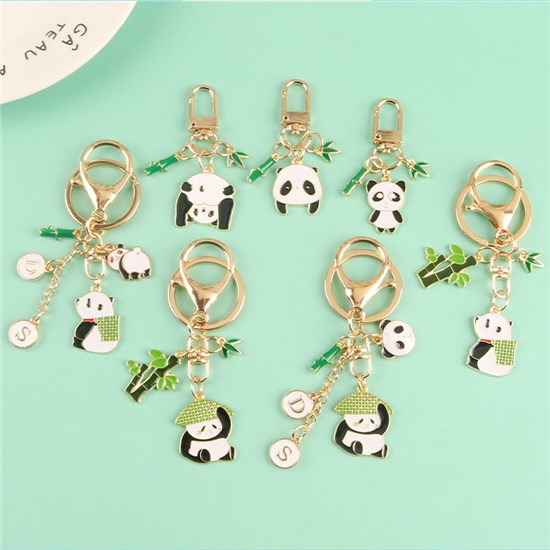 Cute Panda Alloy Keychain Key Ring Set