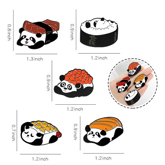 Cute Sushi Panda Enamel Pins Brooch Badge Set