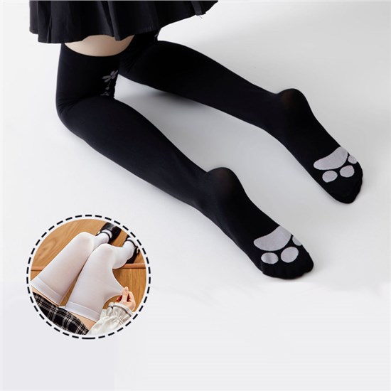 Womens Cat Paw Black Long Boot Stockings Over Knee Thigh Sock