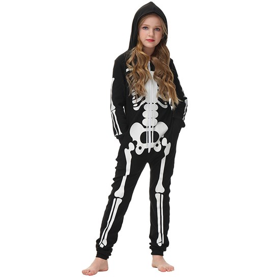 Halloween Skeleton Children's Party Costume Print Long Sleeve Jumpsuit Outfit