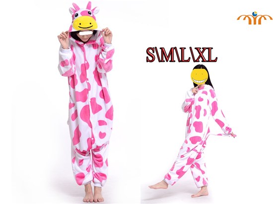 Cartoon Pink Cow Kigurumi Onesie Cosplay Animal Jumpsuit Costume