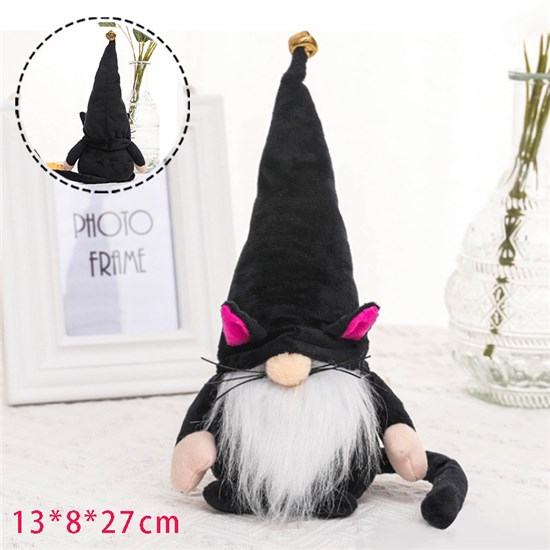 Halloween Cute Black Cat Gnome Animal Soft Plush Doll Toy