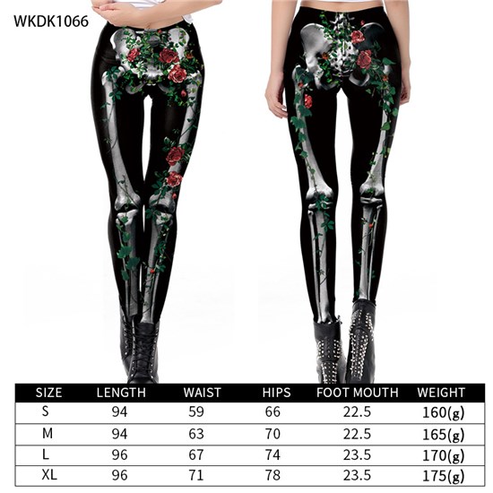Halloween Skeleton Flower Gothic Women's Printed Leggings Yoga Pants