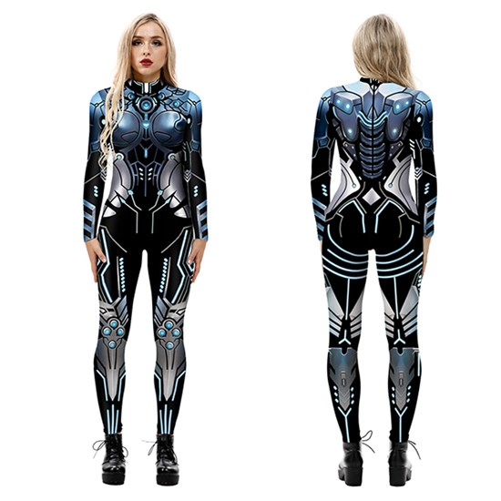 Halloween Gothic Women Party Costume Print Long Sleeve Jumpsuit Outfit