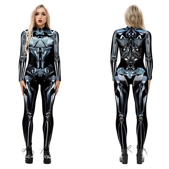 Halloween Gothic Women Party Costume Print Long Sleeve Jumpsuit Outfit