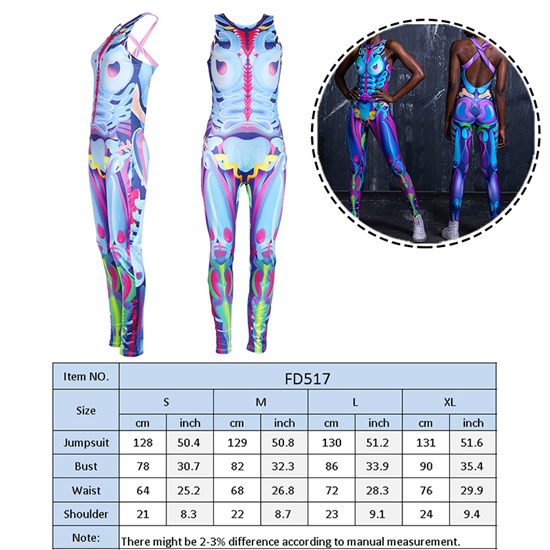Womens 3D Skeleton Halloween Costumes Cosplay Jumpsuit Bodysuit