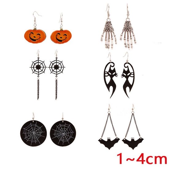 Halloween Theme Pumpkin Black Cat Skull Stud Earring Sets
