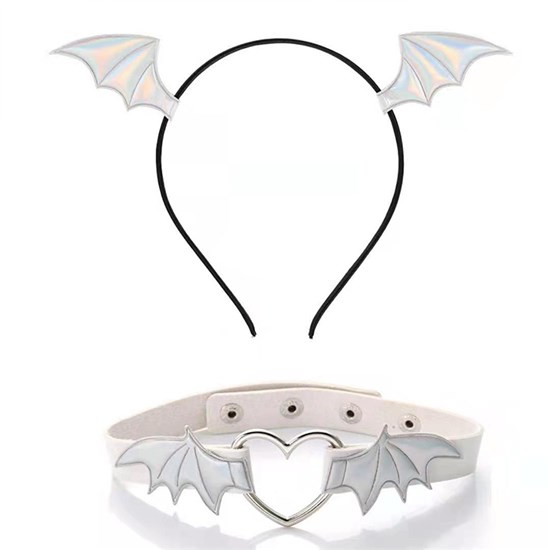 Bat Devil Horn Headband Hair Hoop Necklace Choker Set Halloween Cosplay