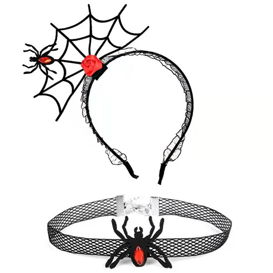 Halloween Headband Hair Hoop Spider Choker Set Cosplay