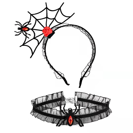 Halloween Headband Hair Hoop Spider Choker Set Cosplay