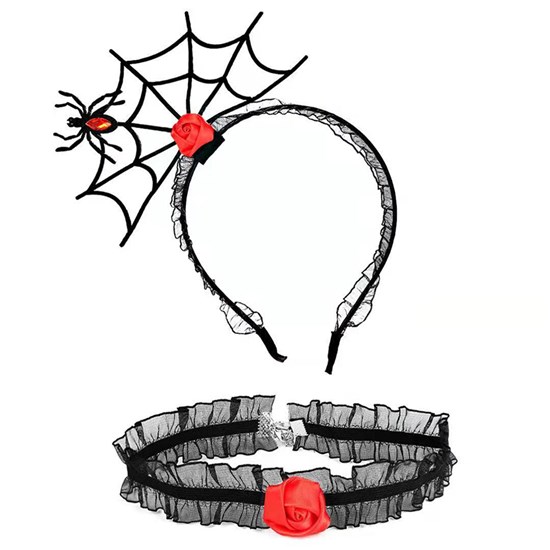 Halloween Spider Headband Hair Hoop Choker Set Cosplay