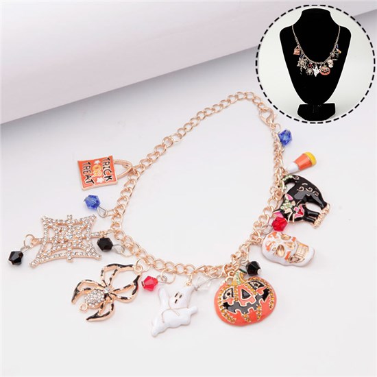 Halloween Ghost Pumpkin Black Cat Skull Pendant Necklace