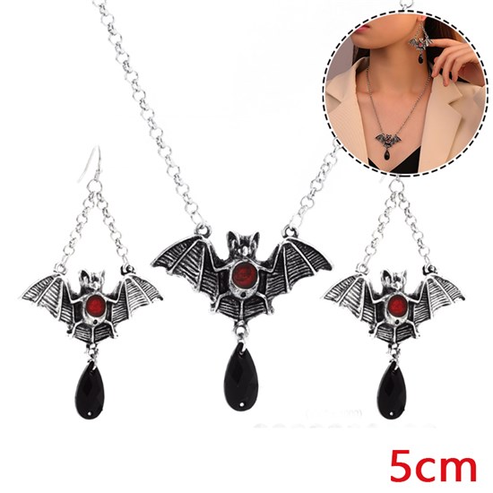 Vintage Gothic Bat Necklace Earrings Halloween Cosplay