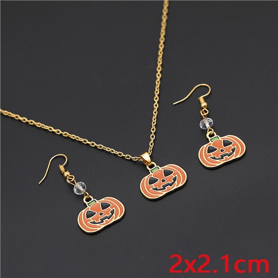 Halloween Theme Pumpkin Alloy Necklace And Earrings Set