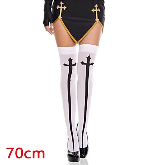 Halloween Thigh High Long Stockings Over Knee Socks Cosplay Gothic Cross Bad Nun