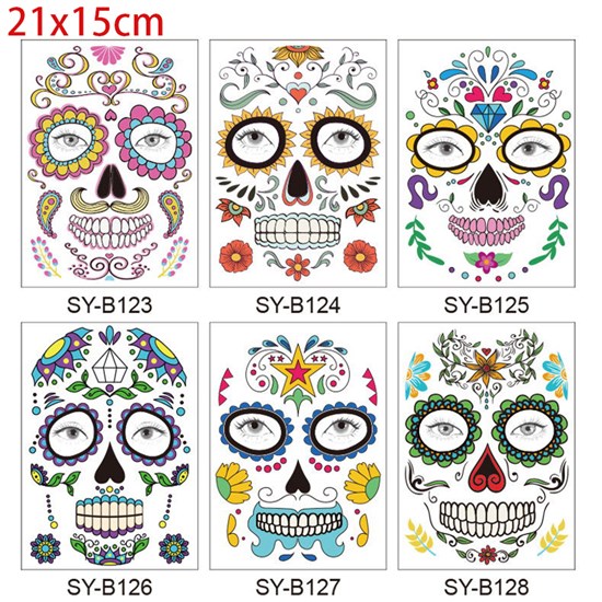 Day of the Dead Face Tattoos Halloween Temporary Tattoos Face Sticker Set