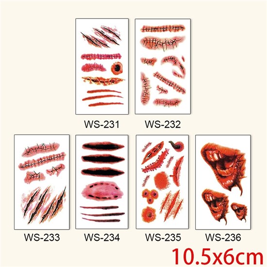 Halloween Tattoo Stickers Wound Tattoo Stickers Set