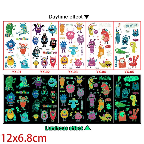 Devil Cartoon Halloween Temporary Tattoos Night Luminous Tattoo Stickers Set