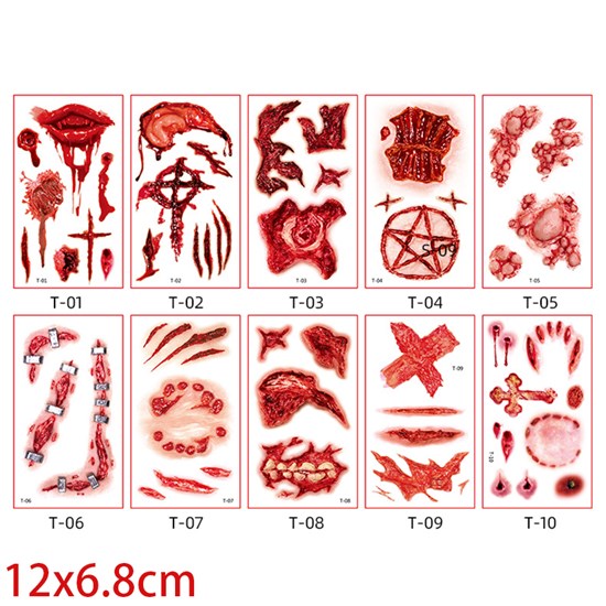 Halloween Tattoo Stickers Wound Tattoo Stickers Set