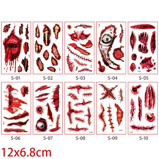 Halloween Tattoo Stickers Wound Tattoo Stickers Set