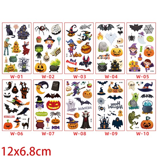 Halloween Cartoon Temporary Tattoos Stickers Set