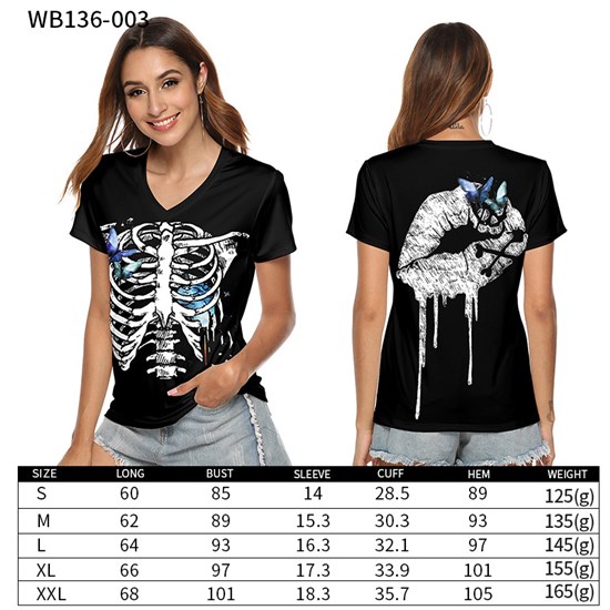 Women Halloween Skeleton 3D Printed Short Sleeve T Shirt