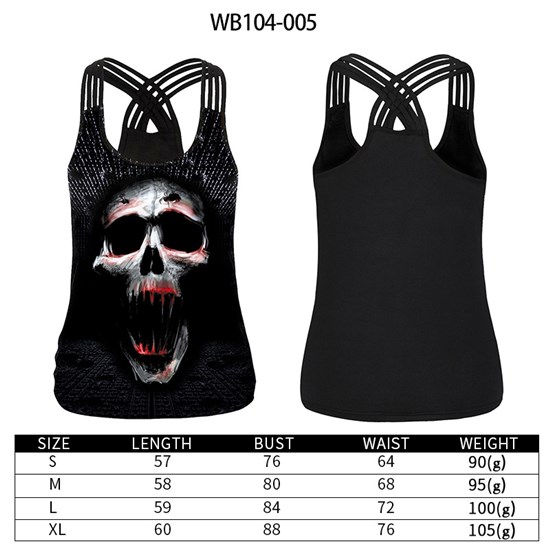 Halloween Gothic Punk Skull Print Tank Tops Sleeveless Racerback Cami Tops Graphic Tees